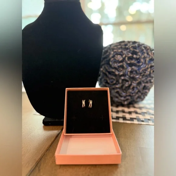 Pandora Entwined Half Hoop Crossover Earrings - Picture 3 of 9